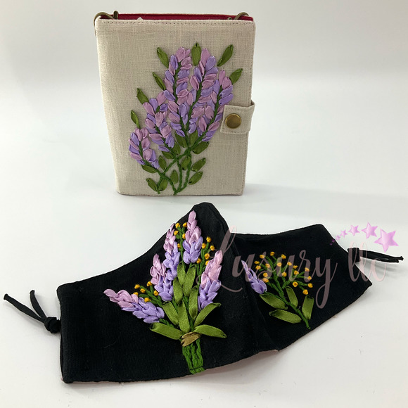 Lavender Embroidery Passport Wallet & Silk Mask, Wedding Gift,Versatile Washable - Picture 1 of 15
